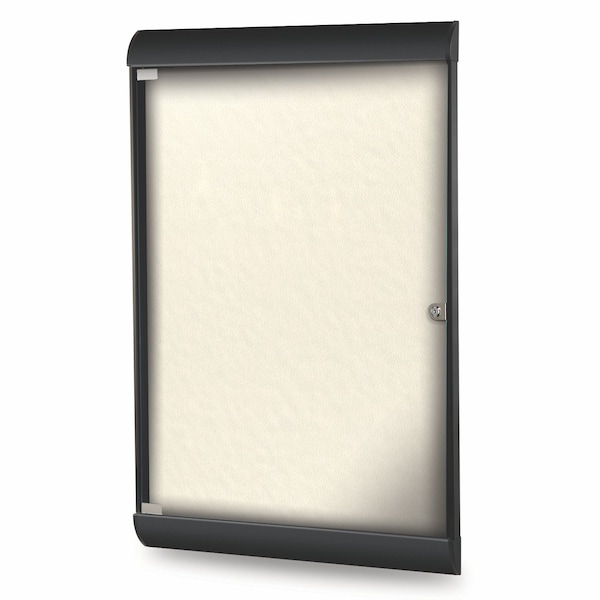 Enclosed Bulletin Board, 1 Door, Vinyl, Black Frame, 4 ft H x 2 ft W, Ivory